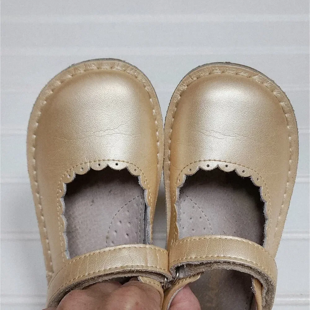 L'Amour Girls Caitlin Metallic Gold Leather Mary Jane Shoes Size 10 Toddler